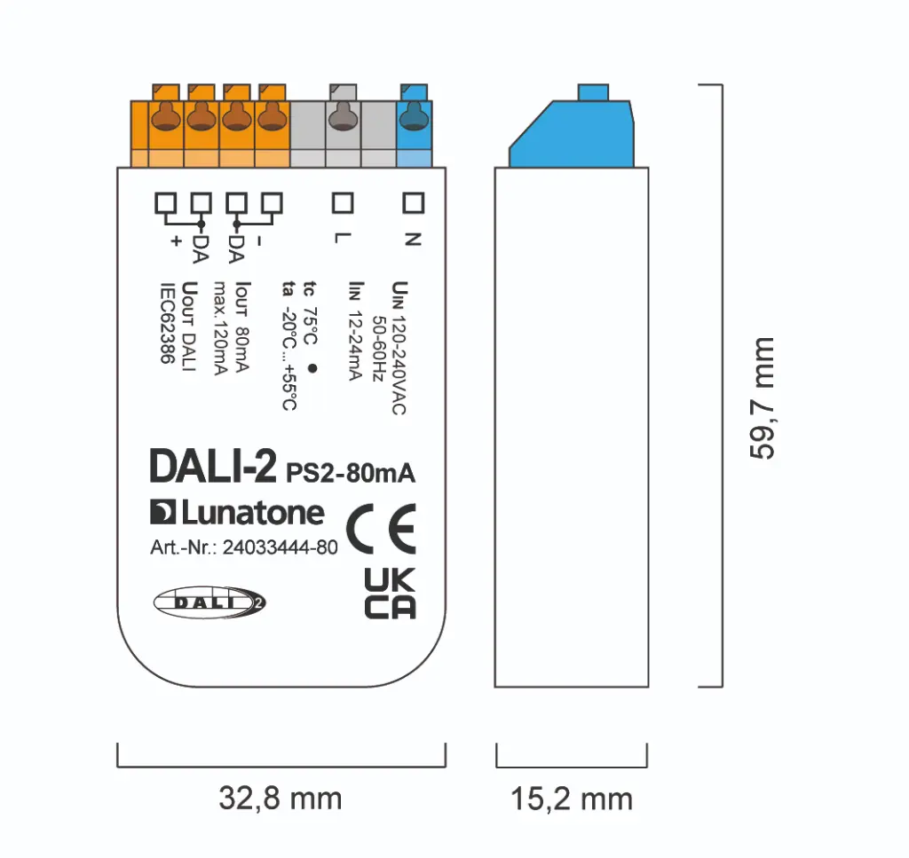 Masszeichnung und Verdrahtung 24033444-80 DALI PS2 80mA-01.webp
