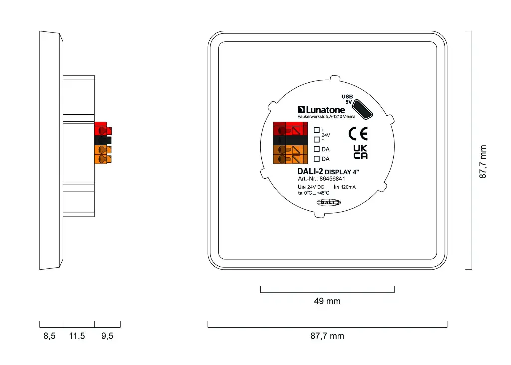 Verdrahtung und Masszeichnung 86456841-DALI-2-Display-4' 01.webp