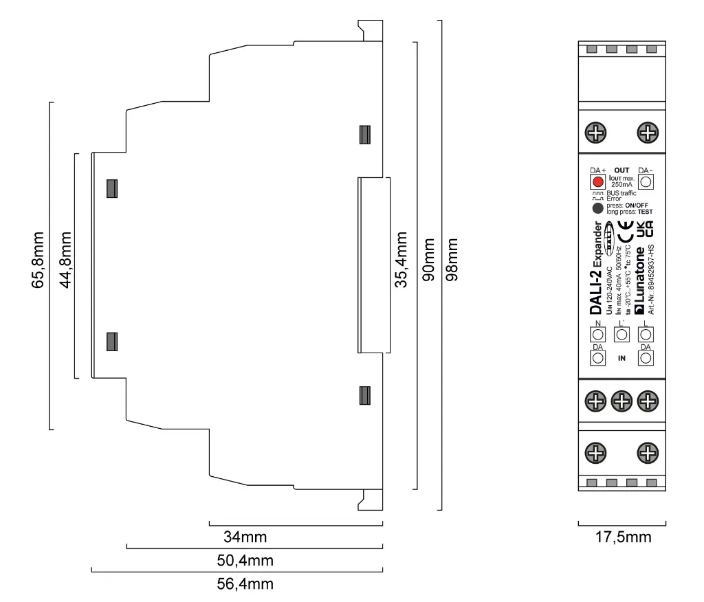 Masszeichnung Verdrahtung 89452937-HS DALI-2 Expander HS-01.webp