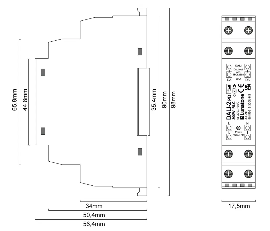 Masszeichnung Verdrahtung 86458619-300U-HS DALI-2 PD 300W ab_anschnitt R_L_C-01.webp