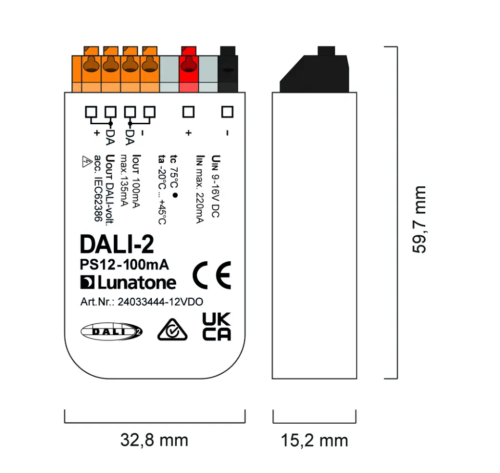 Masszeichnung Verdrahtung 24033444-12VDO DALI-2 PS12 100mA 9-16V DC-01.webp