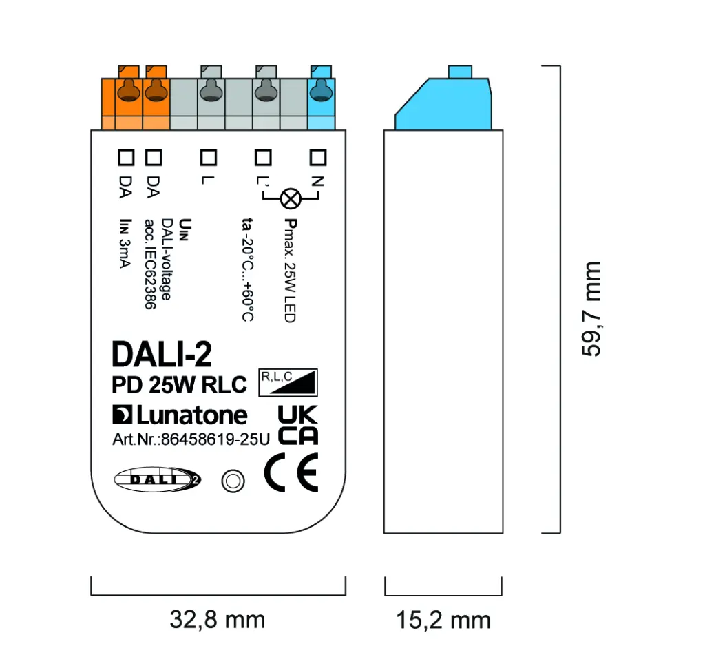 Masszeichnung Verdrahtung 86458619-25U DALI-2 PD 3-25W ab_anschnitt R_L_C-01.webp
