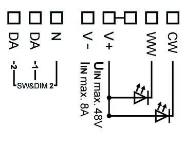 Masszeichnung und Verdrahtung 86458673 DALI-2 CW-WW LED Dimmer 8A CC DT6-02.webp