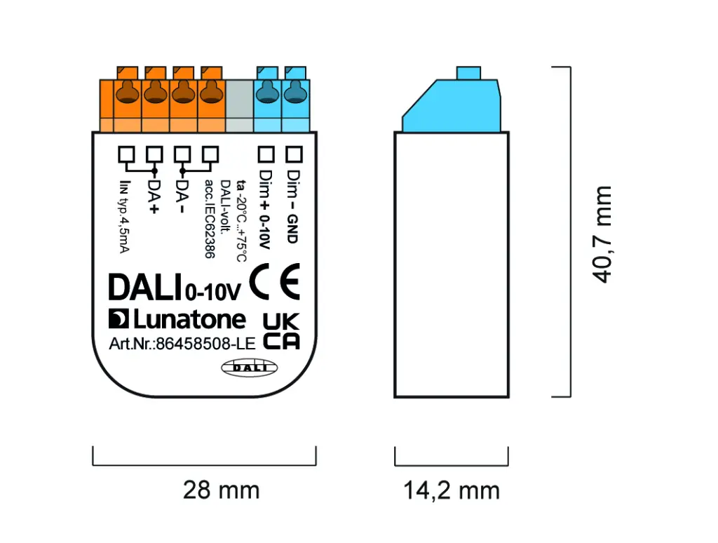 Masszeichnung und Verdrahtung 86458508-LE DALI 0-10V LE-01.webp