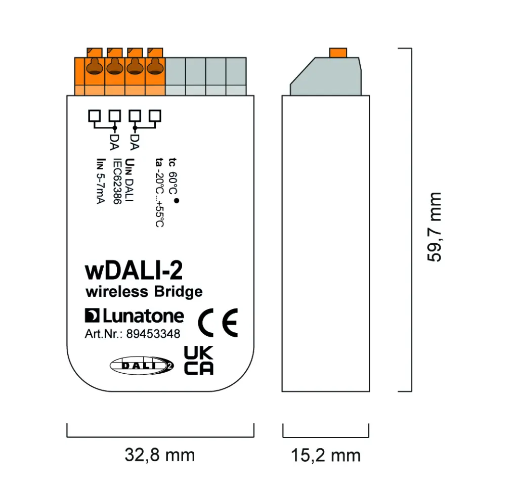 Masszeichnung und Verdrahtung 89453348 wDALI-2 BT5 wireless Bridge-01.webp